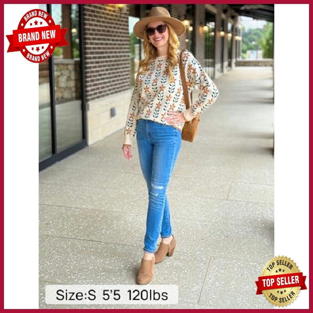 Oversized Knitted Pullover Sweater Long Sleeve Crewneck Trendy Fall Top - Picture 7 of 8